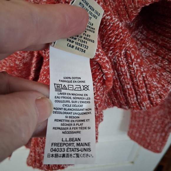 L.L. Bean Womens Coral/White Cotton Ragg Funnelneck Pullover Space Dye Sweater - Picture 11 of 16